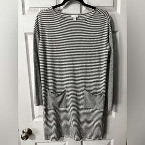 J Jill Striped Tunic Dress S Small Heather Gray Boatneck Knit Stretch Nautical